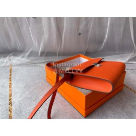 Hermes Clic Leather Silver Buckle Square Crossbody Flap Bag Orange