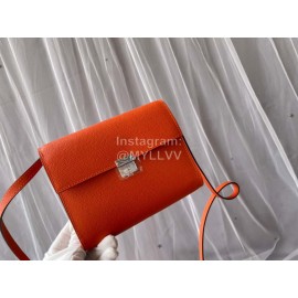 Hermes Clic Leather Silver Buckle Square Crossbody Flap Bag Orange