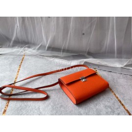 Hermes Clic Leather Silver Buckle Square Crossbody Flap Bag Orange