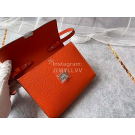 Hermes Clic Leather Silver Buckle Square Crossbody Flap Bag Orange