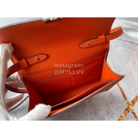 Hermes Clic Leather Silver Buckle Square Crossbody Flap Bag Orange