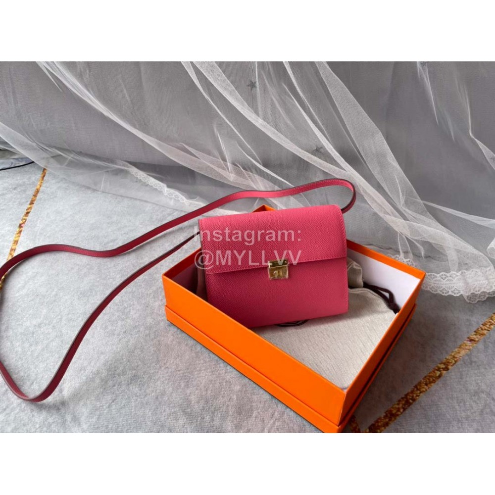 Hermes Clic Leather Gold Buckle Square Crossbody Flap Bag Pink