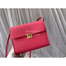 Hermes Clic Leather Gold Buckle Square Crossbody Flap Bag Pink