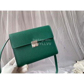 Hermes Clic Leather Silver Buckle Square Crossbody Flap Bag Green