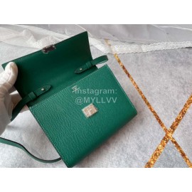 Hermes Clic Leather Silver Buckle Square Crossbody Flap Bag Green