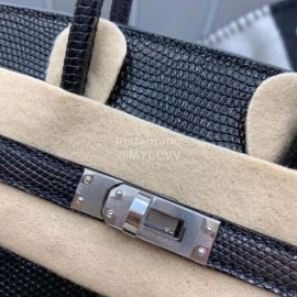 Hermes Birkin 25cm Lizard Leather Handbag Black