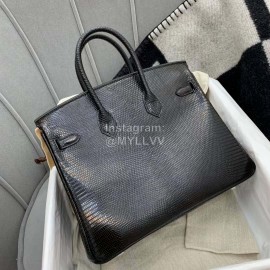 Hermes Birkin 25cm Lizard Leather Handbag Black