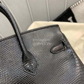 Hermes Birkin 25cm Lizard Leather Handbag Black