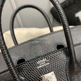 Hermes Birkin 25cm Lizard Leather Handbag Black