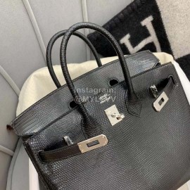 Hermes Birkin 25cm Lizard Leather Handbag Black