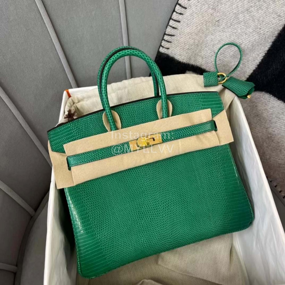 Hermes Birkin 25cm Lizard Leather Handbag Green