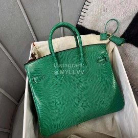 Hermes Birkin 25cm Lizard Leather Handbag Green