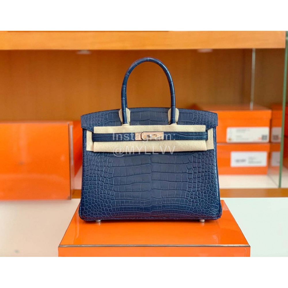 Hermes Bleu De Malte Alligator Leather Handbag