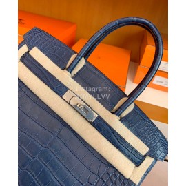 Hermes Bleu De Malte Alligator Leather Handbag