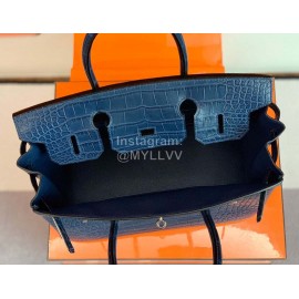 Hermes Bleu De Malte Alligator Leather Handbag