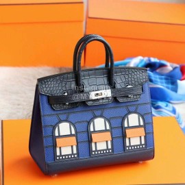 Hermes Alligator Leather Birkin Handbag Blue