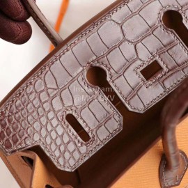 Hermes Alligator Leather Birkin Handbag Brown