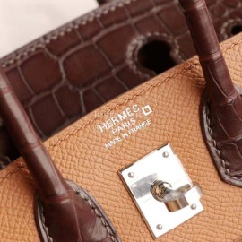 Hermes Alligator Leather Birkin Handbag Brown