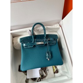 Hermes Birkin 25cm Crocodile Leather Handbag Green