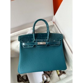 Hermes Birkin 25cm Crocodile Leather Handbag Green