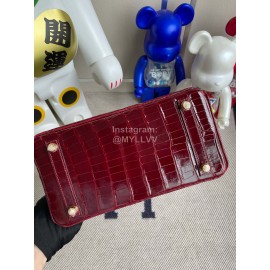Hermes Birkin 25cm Alligator Shiny Handbag Wine Red