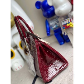 Hermes Birkin 25cm Alligator Shiny Handbag Wine Red