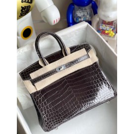 Hermes Birkin 25cm Alligator Shiny Handbag Gray