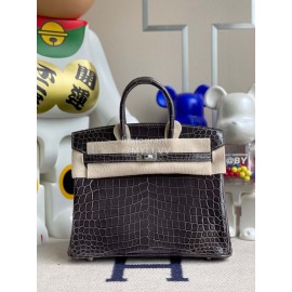 Hermes Birkin 25cm Alligator Shiny Handbag Gray