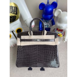 Hermes Birkin 25cm Alligator Shiny Handbag Gray