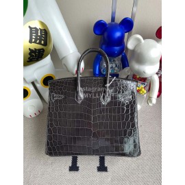 Hermes Birkin 25cm Alligator Shiny Handbag Gray