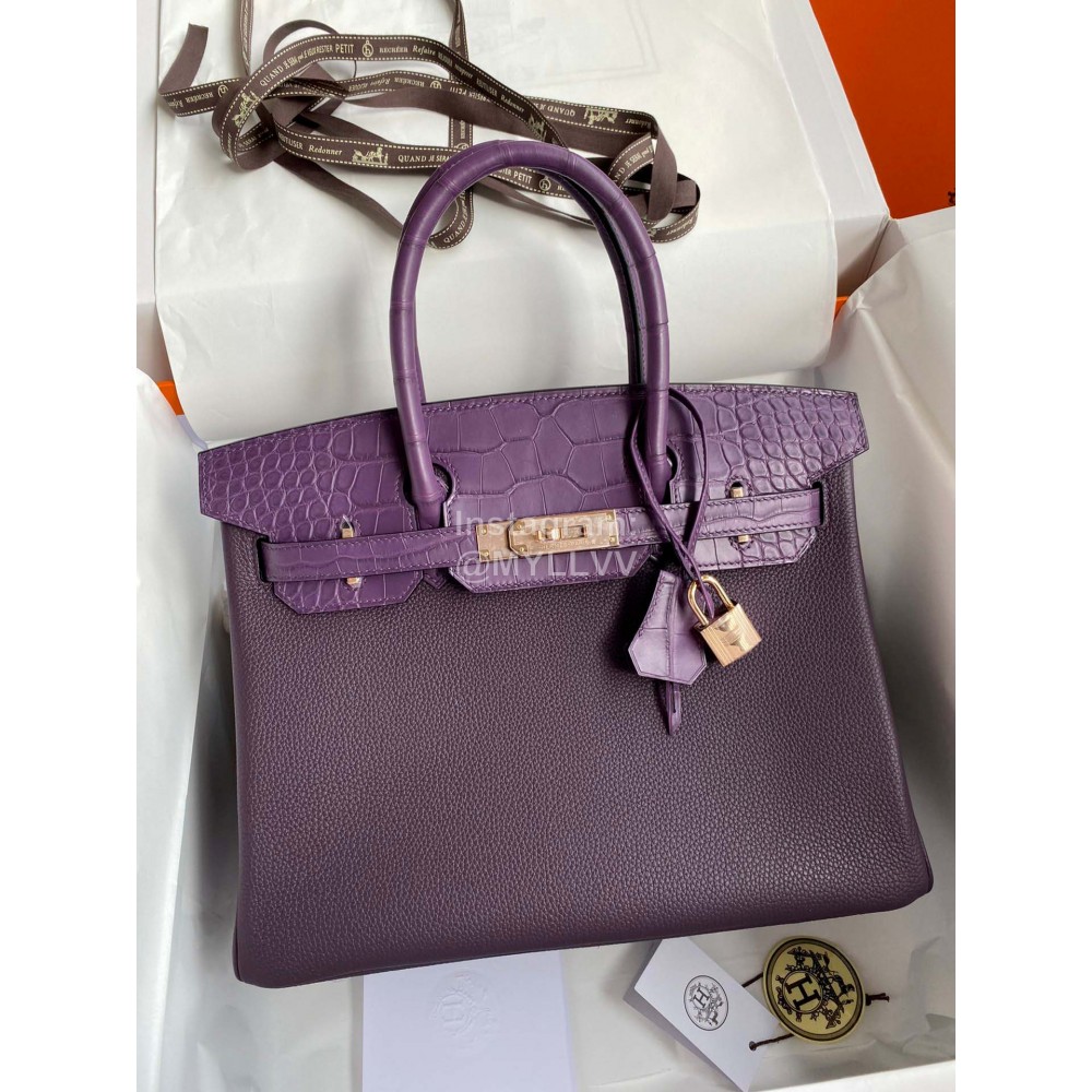 Hermes Birkin Touch 30cm Crocodile Leather Handbag Purple