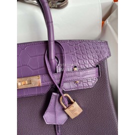 Hermes Birkin Touch 30cm Crocodile Leather Handbag Purple