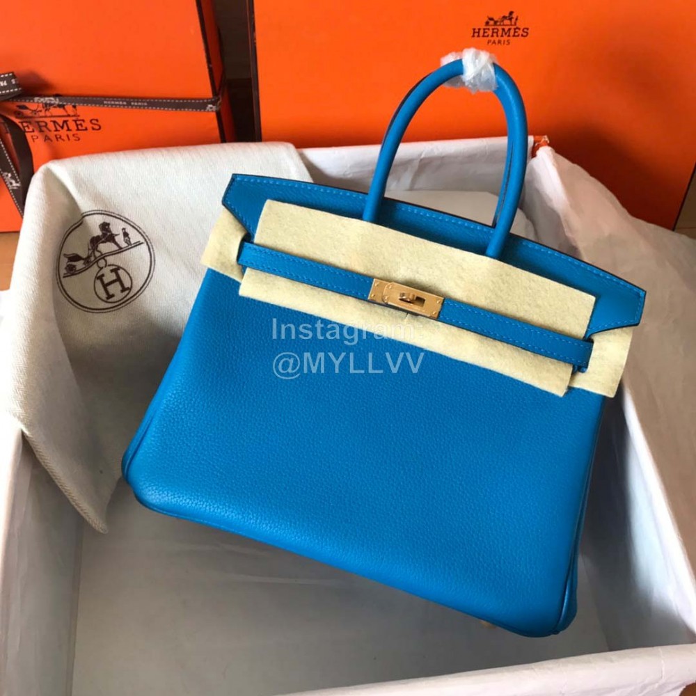Hermes Birkin 25cm Leather Handbag Blue