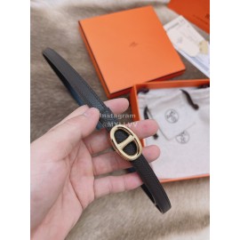 Hermes Fashion Calf Leather Gold Buckle 13mm Belt Black