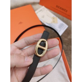 Hermes Fashion Calf Leather Gold Buckle 13mm Belt Black