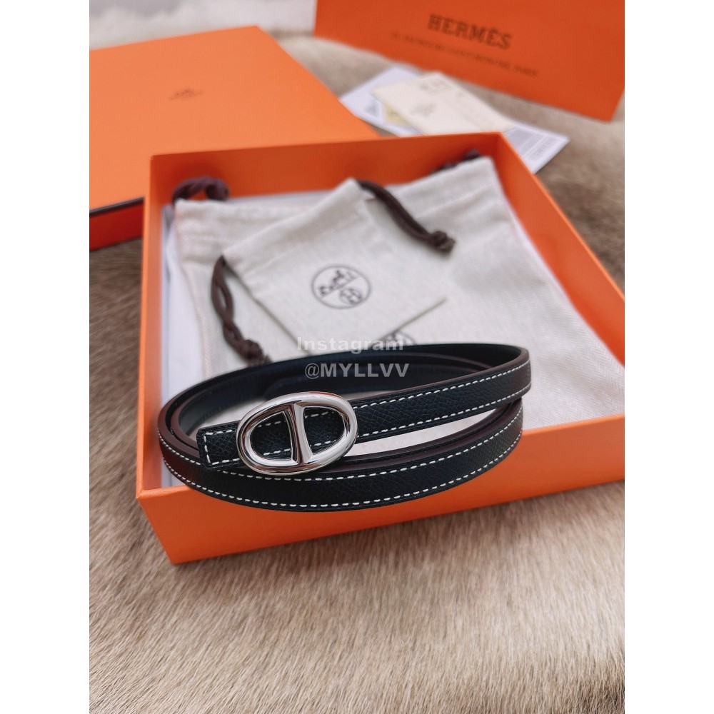 Hermes Fashion Calf Leather Silver Buckle 13mm Belt Black