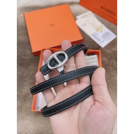 Hermes Fashion Calf Leather Silver Buckle 13mm Belt Black