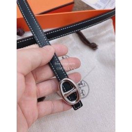 Hermes Fashion Calf Leather Silver Buckle 13mm Belt Black