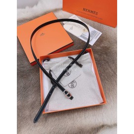 Hermes Fashion Calf Leather Silver Buckle 13mm Belt Black