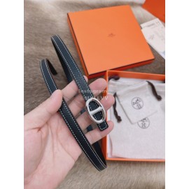 Hermes Fashion Calf Leather Silver Buckle 13mm Belt Black