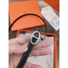 Hermes Fashion Calf Leather Silver Buckle 13mm Belt Black