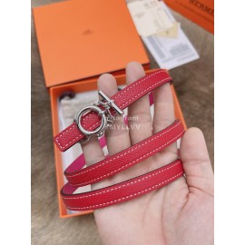 Hermes Fashion Calf Leather Silver Buckle 13mm Belt Red