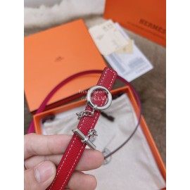 Hermes Fashion Calf Leather Silver Buckle 13mm Belt Red