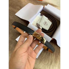 Hermes Fashion Calf Leather Gold Buckle 18mm Kelly Belt Black