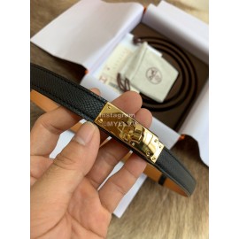 Hermes Fashion Calf Leather Gold Buckle 18mm Kelly Belt Black