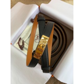 Hermes Fashion Calf Leather Gold Buckle 18mm Kelly Belt Black