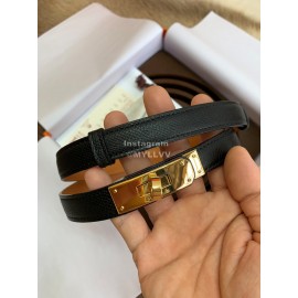 Hermes Fashion Calf Leather Gold Buckle 18mm Kelly Belt Black