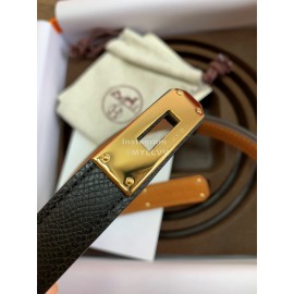 Hermes Fashion Calf Leather Gold Buckle 18mm Kelly Belt Black