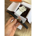Hermes Fashion Calf Leather Silver Buckle 18mm Kelly Belt Black