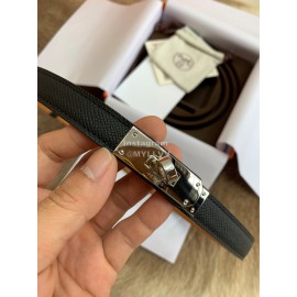 Hermes Fashion Calf Leather Silver Buckle 18mm Kelly Belt Black